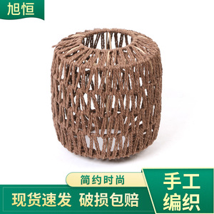 Handmade Paper <b>Rope</b> Lampshade Cylinder Boho Style Brown Color For Indoor <b>Lighting</b> Decor - Product Image 5