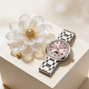 Романтичные розовые женские часы - Новая модель 2025 года, часы Guihua с полностью инкрустированным бриллиантами безелем, роскошные повседневные наручные часы - Product Image 4