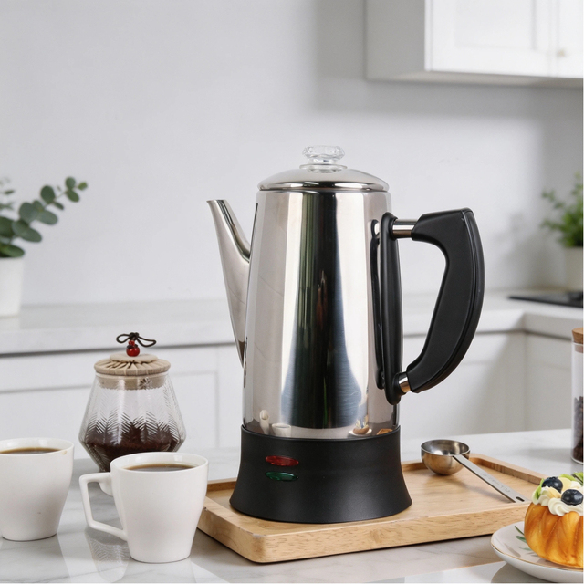 Stainless Steel 304 Coffee Maker Percolator Electric Pot 12 Cups With Coffee Filling Basket
