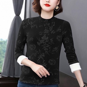Women's Fleece Lined <b>Long</b> <b>Sleeve</b> <b>Base</b> <b>Layer</b> Top Semi High Neck Thickened Soft Knit Inner Wear For Autumn Winter Daily Wear - Product Image 1