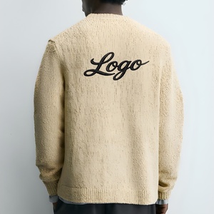 Cardigan in <span class=keywords><strong>Maglia</strong></span> Bouclé Texturizzata da Uomo, Vintage con Scollo a V e Bottoni, Maglione Pesante Personalizzato - Product Image 2