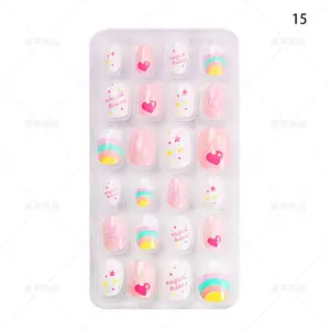 Wholesale Factory Fake Nails For Kids Colorful Rainbow Cute Children Press On Nails With Glue False Nail Artificial