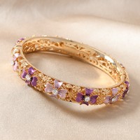 Bracelet Électroplaqué Floral Printanier de Pékin, Motif Tulipe, Double Couche, Ajouré, Fleurs Peintes Colorées