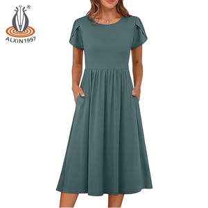 Abiti estivi Alxin da donna manica corta a-line abiti da t-shirt floreali Casual prendisole da spiaggia con tasche - Product Image 5