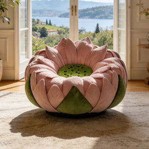 Sillón Individual de Lujo con Forma de Flor de Loto, Tapizado en Terciopelo Rosa, Cómodo y Creativo para Sala de Estar - Product Image 6