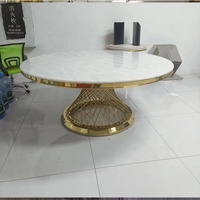 1.8/2.0 mètres de dessus en verre de marbre blanc rond meubles de mariage d'hôtel cadre en acier inoxydable table à manger avec tables en acier inoxydable