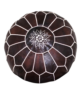 Pouf ottoman rond en cuir 100% marocain fait main, coussin de sol, design bohème, pour usage intérieur, siège de salon, cadeau de pendaison de crémaillère - Product Image 1