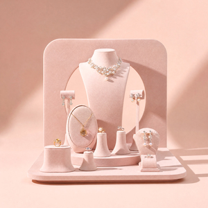 Ensemble de présentoirs à bijoux en daim rose poudré Zebopak pour collier, boucles d'oreilles, bague, bracelet, vitrine, vente en gros de Noël - Product Image 1