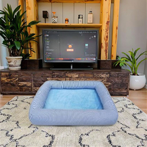 Meiweipet sofá grande para dormir para perros y gatos azul cielo Rectangular en forma de piscina cama de felpa lindo antideslizante pelusa impresa pliegues para perros - Product Image 5