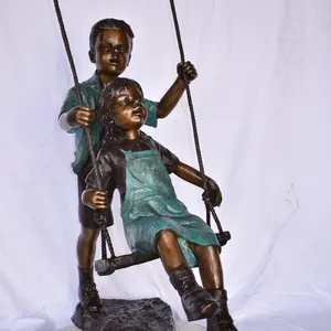 Statue à bascule en bronze, décoration de jardin classique, pour enfants, garçon et fille, jouer sur la balançoire