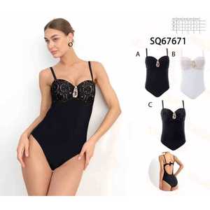 Costume da bagno intero HDJ con controllo pancia, modello conservativo, taglie forti, push-up, scollo profondo in pizzo, taglio alto SQ67680 - Product Image 1