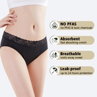 LYNMISS PFAS İçermez Kadınlar İçin Dantelli Nefes Alabilen Doğal Bambu Spandeks 30-40ml Emme Kapasiteli Yoğun Akış Sızdırmaz S-2XL Regl Dönemi İçin