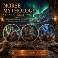 Pièces de monnaie personnalisées en cuivre fin .999 de 1 oz sur le thème de la mythologie viking nordique : Odin Père des Peuples, Thor, Valkyrie – Jetons commémoratifs de défi et souvenirs