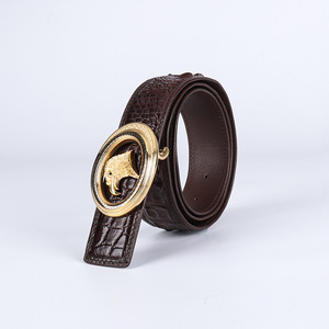 Cinturón de Cuero de Cocodrilo <span class=keywords><strong>Siamés</strong></span> Tailandés, Cinturón de Cuero Liso para Hombres de Mediana Edad y Jóvenes, Cinturón de Cuero Genuino - Product Image 3