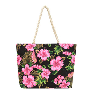 Bolso Tote de Lona Casual para Mujer, Estampado Floral Tropical, Verano 2025, con Correa de Cadena, Cierre de Cremallera, Diseño de Lujo, Dos Asas - Product Image 4