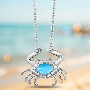 Collar con Colgante de Cangrejo de Larimar en Plata de Ley 925 con Baño de Rodio, Joyería de Piedra Natural Azul para Compromiso, Boda y Fiesta - Product Image 2