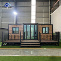 Casa Prefabricada Moderna de 20 pies con Techo Plano, Expandible, de Doble Ala, con Balcón, Lujosa, Plegable, Modular, Contenedor de Acero, Lista para Usar como Almacén
