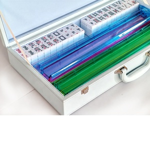 Jeu de tuiles de Mahjong américain classique, 166 tuiles sculptées colorées à 4 couches au design créatif, étui de voyage portable en cuir vintage classique - Product Image 6