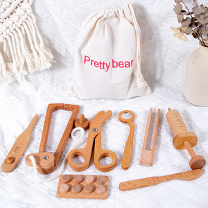 Montessori-Boîte à <span class=keywords><strong>outils</strong></span> <span class=keywords><strong>en</strong></span> <span class=keywords><strong>bois</strong></span> pour enfant, jouets éducatifs précoces, bricolage, maquillage, sac docteur - Product Image 2