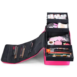 3 Camadas À Prova D' Água Maquiagem Bag Viagem Cosmetic Case Brush Holder Com Divisor Ajustável Soft Cosmetic Case Fornecedor