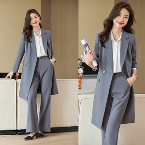 Women's Mid Length Trench Coat Solid Color Polyester Woven No-Wrinkle Treatment Professional Suit Set Spring Autumn 2023 - Product Image 3