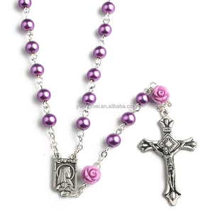 Jual Eceran Manik-manik Mutiara Ungu Kaca 6Mm dengan 6 Buah Coral Rose Our Father Beads Lourdes Rosario - Product Image 5