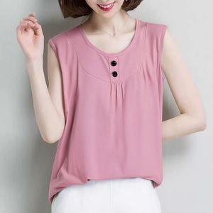 Women Sleeveless Vest <b>Top</b> Pink Loose Fit Breathable Knitted Tank <b>Top</b> For Summer Wear - Product Image 1