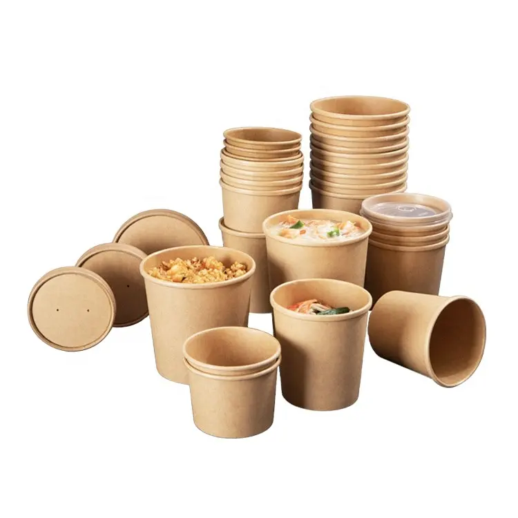 Hokom paper soup tub disposable custom logo printing noodle soup container paper cups