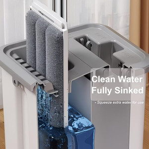 Serpillère en microfibre avec seau, essorage mains libres, tête de serpillère réutilisable, composants en plastique, auto-essorage pour sols en carrelage et en bois à la maison - Product Image 4