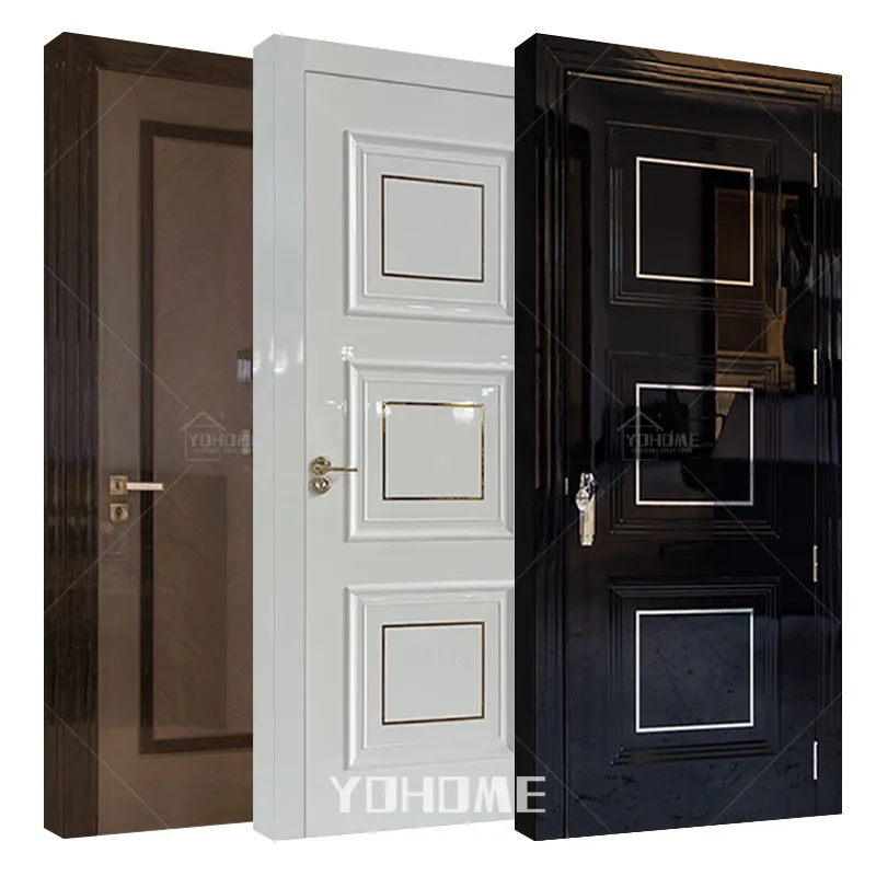 Portas europeias de luxo, porta interior de madeira para quarto, porta de madeira com pernas