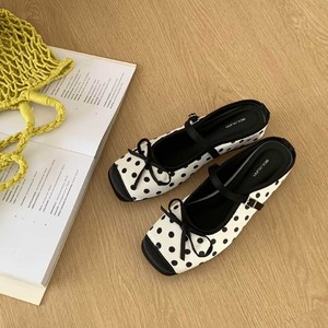 Mary Jane Flat Mules Square Toe Polka Dot <b>Bow</b> Detail Summer Women's Clogs - Product Image 3