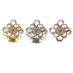 HongKong KOK Classic Flower Shape Design 18k Rose White Gold Diamond Cluster Rings Pave Setting for Women's Wedding Anniversary - Product Image 4