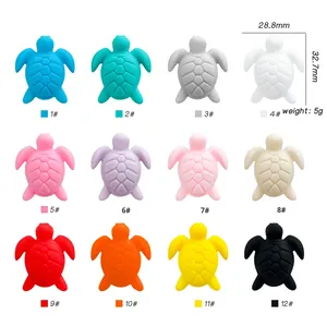 Perles focales DIY écologiques en silicone 100% alimentaire, sans BPA, en forme de <span class=keywords><strong>tortue</strong></span> 3D, de haute qualité, 12 couleurs, pour la dentition des bébés - Product Image 3