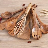 11 cuillères en bois pour la cuisine, ustensiles de cuisine en bois de teck, ustensiles de cuisine en bois antiadhésifs, ensembles de cuillères en bois