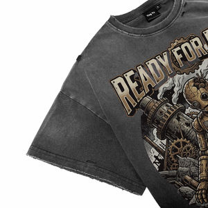 T-shirts vintage délavés style streetwear pour hommes, respirants, imprimé robot steampunk, 100% coton, coupe oversize, pour la vente en gros - Product Image 5