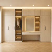 Ensemble de meubles de chambre à coucher modernes, armoire en bois sur mesure, commode, armoire avec éclairage LED, porte à charnières, armoire combinée