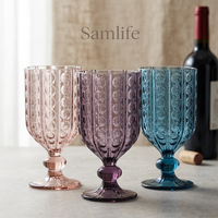 Samlife-RW23061 Verres à vin texturés vintage en verre coloré gaufré rétro personnalisés en gros