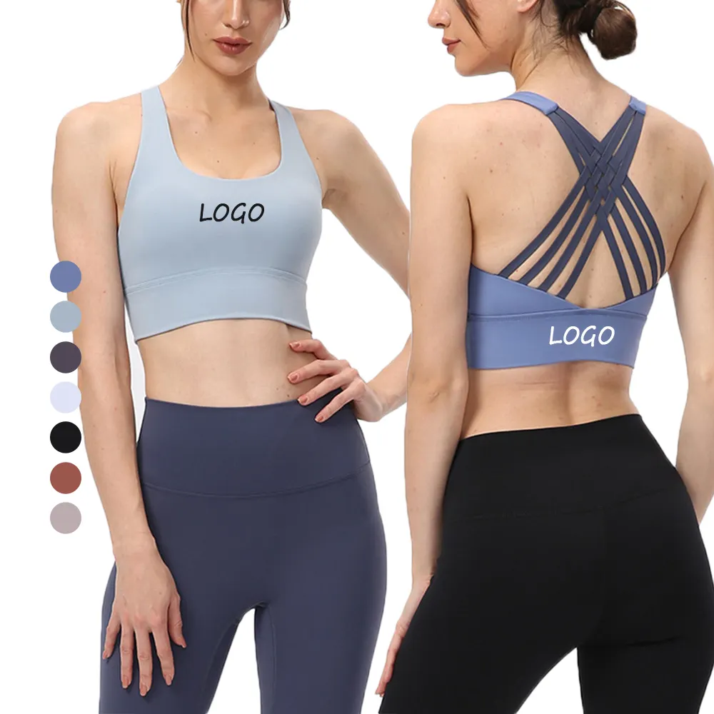 Sujetador de Yoga con espalda cruzada personalizable para mujer, ropa interior deportiva de alta resistencia a prueba de golpes, 2021