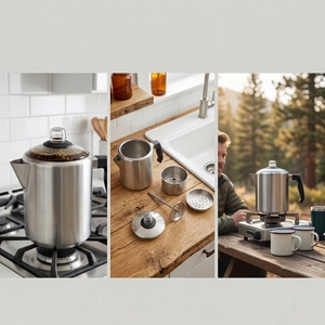 Cafetera Percoladora Portátil Ecológica de Acero Inoxidable de 2L con Tapa, Diseño Moderno para la Hora del Café - Product Image 1