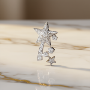 เข็มกลัดรูปดาวเพชรทองคำขาวทรงกลมเจียระไนแบบบริลเลียนท์สี D ธรรมชาติ เครื่องประดับสำหรับงานปาร์ตี้สุดหรูสำหรับผู้หญิง - Product Image 2