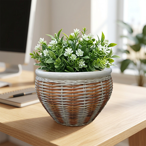 Pot de fleurs en céramique artisanal en osier naturel, écologique, avec finition émaillée, pour la décoration intérieure et extérieure - Product Image 1