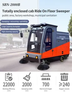 SBN-2000B Commercial Floor Sweeper Washing Cleaning Machine Ride On Enclosed Cab Floor Cleaner