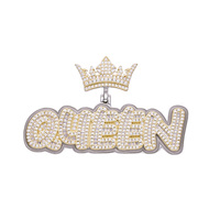 Pendentif Hip Hop Couronne en Laiton Plaqué Or Rose 18K avec Lettre Initiale Cursive et Diamants CZ Sertis, Cadeau de Fête