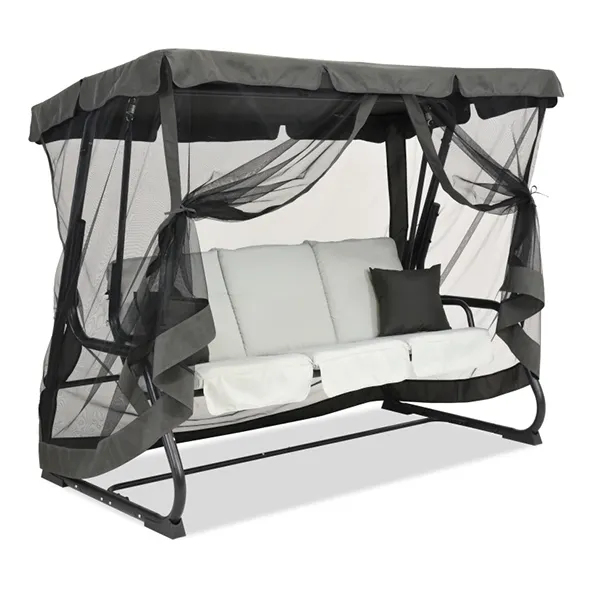 Gazebo Swing Bed with Mosquito Netting Sidewalls Outdoor Swing Daybed with Cushions and Pillows 3 Seat Outdoor Patio Swing Chair