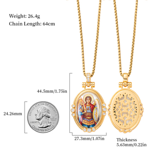 Peinture TIMEMUSE Saint Michel Archange sur coquille de nacre, peinture à la main catholique sur pierre précieuse - Product Image 2