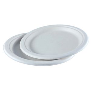 Bpa חינם compostable 9 אינץ כבד 125-חבילה חד פעמיות עגול צלחת נייר צלחת biodetemed מתכלה סיב קנה קנה סוכר - Product Image 3