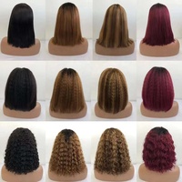 Afro-Curly 180% Densité Remy Cheveux Humains Perruque Délié Naturel Dentelle Suisse Style Droit Court Brun Bob Noir Femmes En Gros