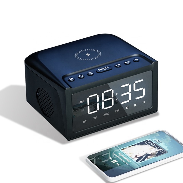 Multi Function Bedside Led Digital Alarm Clock Fm Radio BT Speaker Mobile Phone Fast Charging 10w Wireless Charger