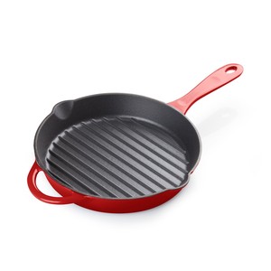 Poê<span class=keywords><strong>le</strong></span> à frire ronde de 10 pouces en forme de côtes en fonte émaillée rouge <span class=keywords><strong>pour</strong></span> <span class=keywords><strong>le</strong></span> camping Poê<span class=keywords><strong>le</strong></span> à frire ronde en fonte verte émaillée - Product Image 1