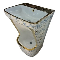 Lavabo sur pied de luxe en céramique plaqué or, écologique, résistant à l'eau, motif marbre bleu, style royal, pour salle de bain, hôtel, moderne